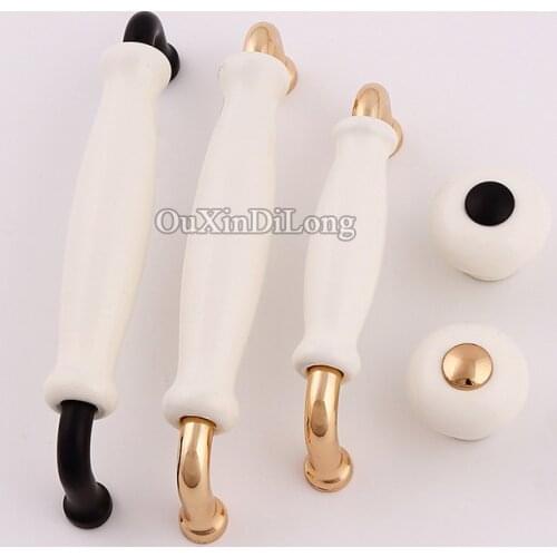 Luxury 10PCS European American Style Ceramic Kitchen Door Furniture Handle Cupboard Drawer Wardrobe Cabinet Pull Handles & Knobs