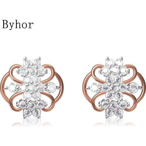 Byhor Solid 14K White/Yellow+White/Rose+White Gold 1.484ct H/SI Natural Diamonds Fine Jewelry Wedding Stud Earrings Cерьги