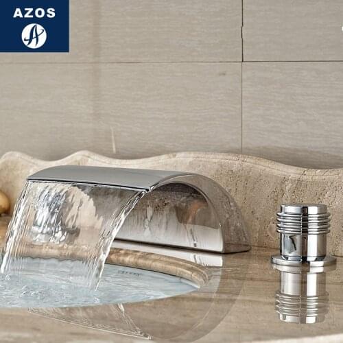Bathroom Sink Faucets Deck Mounted Waterfall Hot Cold Water Mixer Tap Nickel Brush,Chrome Polished w/ w/o LED Light MPSK003B