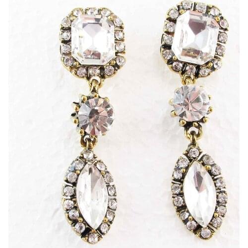 YaYi Jewelry Fashion White Glass Crystal Rhinestone Dangle Women Ancient Gold Color Wear Ear Band Long Tassel Earrings