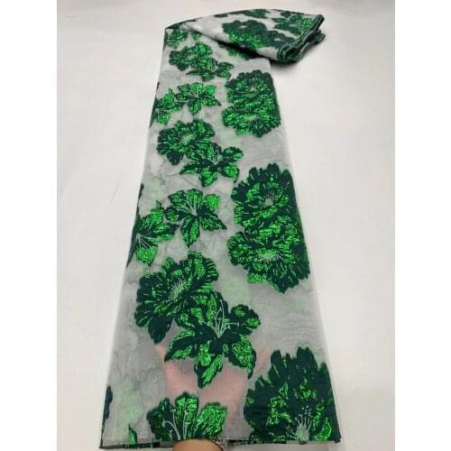 Latest Brocade Jacquard Lace Fabric Green Flower African Organza Mesh Cloth Nigerian Tiuss For Sewing Wedding Dress POZ22