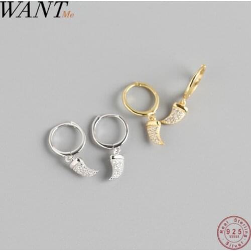 WANTME New Luxury Wolf Teeth Stud Earrings for Fashion Women Genuine 925 Sterling Silver Party Wedding Jewelry Accessories Gift