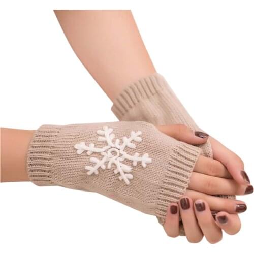 Women Knitted Warm Gloves Cute Embroidery Girls Arm Fingerless Keep Warm Winter Gloves Rekawiczki Soft Warm Mittens Handschuhe