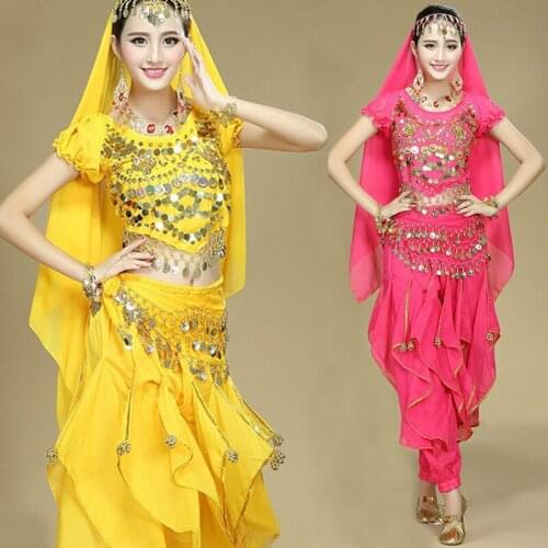 4pcs/Set Women Belly Dancing Gypsy Dance Costumes Sets Stage Performances Oriental Belly Costume Set For Women Dance Costumes