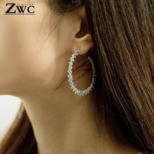 ZWC New Fashion Personality Circle Big Earrings for Women Wedding Party Charm Metal Gold Silver Color Drop Earrings Jewelry Gift