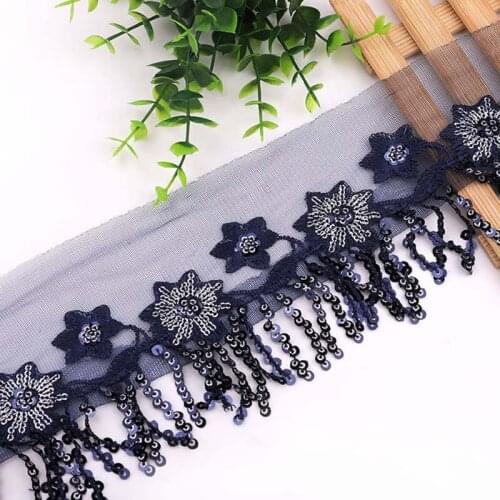 10Yards Sequins Mesh Lace Fabric Trim Ribbon Tassel Fringe Embroidered Sewing Craft Party Halloween Wedding Accessories 75mm
