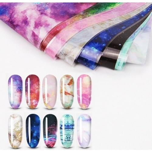 10Pcs Holographic Nail Transparent Starry Sky Nail Art Transfer Sticker Mixed Color