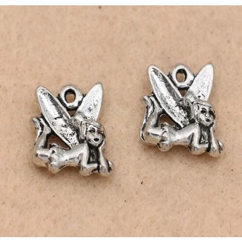 10PCS Antique Silver Plated Angel Charms Pendants Jewelry Making Bracelet Findings Diy Crafts Accessories 17x13mm