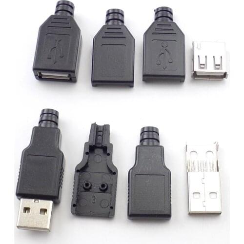 10pcs USB 2.0 Type A Male Female USB 4 Pin Plug Socket Connector With Black Plastic Cover Type-A DIY Kits