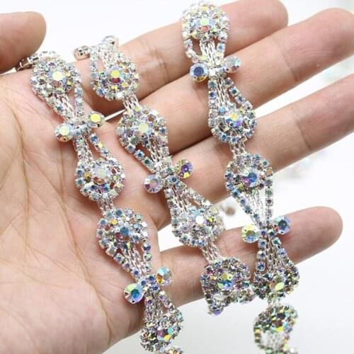 10Yards Sew on Rhinestone Trim Sew On AB Stones Apparel Sewing Trim DIY Crystal Chains Wedding Cake Decoration