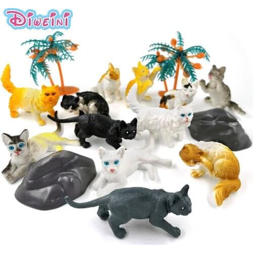 12pcs New Simulation Cat Farm animal model Lifelike action figure home decor Gift For Kids educational hot toy set for children