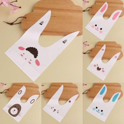 20Pcs/Pack Baking Package Bag for Candy Biscuits Gift Cartoon Animal Bunny Ear Multipurpose Cute Plastic Cookie Bags