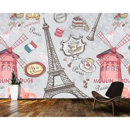 Papel de parede cartoon paris elements 3d wallpaper,living room tv wall children bedroom wall papers home decor bar mural