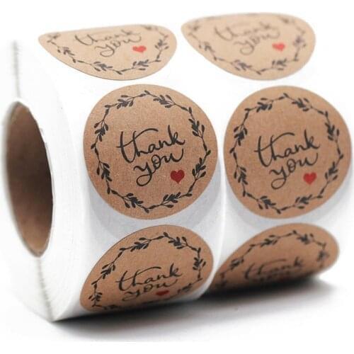 Round Natural Kraft Thank You Sticker Seal Labes 100-500 Pcs Hand Made With Love Sticker Paper Scrapbooking Stationery Sticker