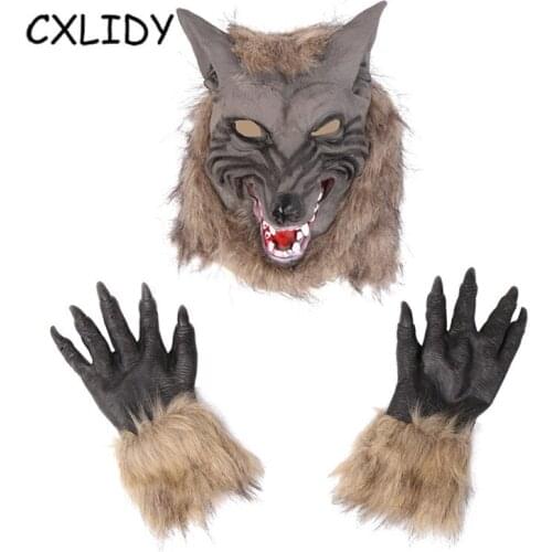 Halloween Party Supplies Wolf Head Mask Party Party Spoof Mask Animal Headgear Wolf Claw Gloves Halloween Decoration qq127
