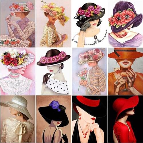 DIY 5D Diamond Painting Hat Woman Diamond Embroidery Cross Stitch Rhinestones Full Round/Square Drill Mosaic Home Decor Art Gift