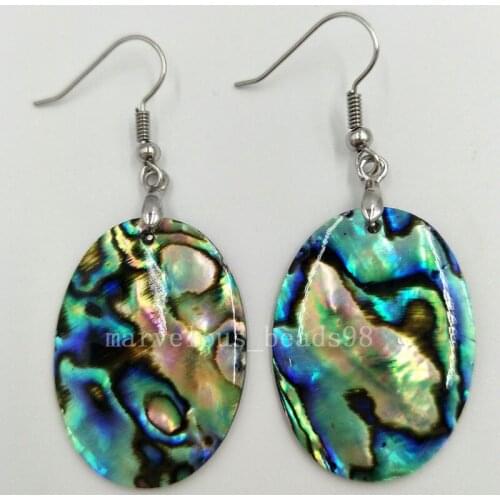 Free shipping Fashion Jewelry New Zealand Ablone Shell Bead Oval Earrings Pair MC5805