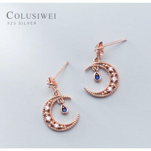Colusiwei New 925 Sterling Silver Star Drop Earring for Women Twinkling CZ Moon Dangle Earring Luxury Wedding Original Jewelry