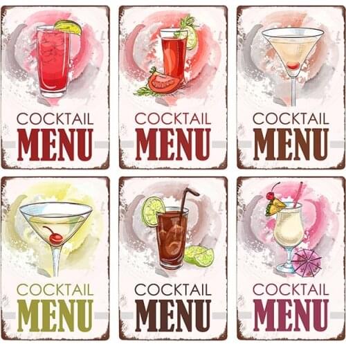 Cocktail Sign Bar Decoration Plaque Metal Vintage Pub Retro Decorative Plates Tin Poster Home Decor 20x30cm