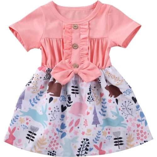 2020 Baby Summer Clothing 1-5T Kids Infant Baby Girl Dress Ruffled Short Sleeve Dress Floral Patchwork Party Princess Gown