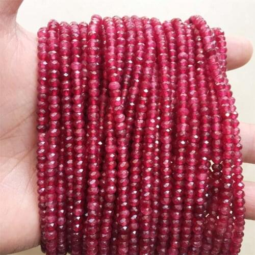 Faceted 3*4MM Clear Red Rubies Cut Round Beads Gemstone Small Size Tiny DIY Natural Stone Gem Jewelry Making Bracelets Necklace