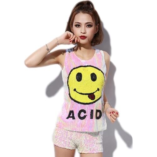 Personality Sequined T-shirt Female Sleeveless Casual T Nightclub DS Performance Clothing New Hip-Hop Adult Jazz Dance Costume