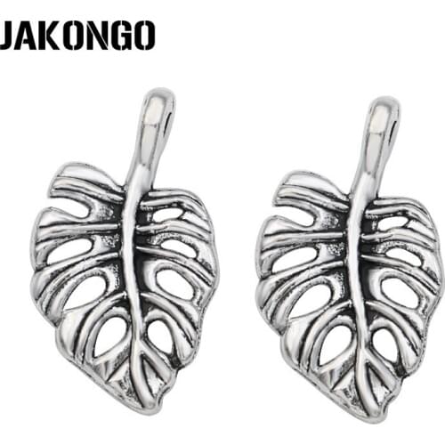 JAKONGO Antique Silver Plated Leaf Charms Pendants for Jewelry Making Bracelet DIY Accessories 18x10mm 20PCS/lot