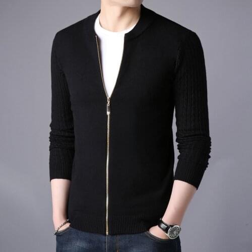New Fashion Autumn Winter Knitted Cardigan Men Casual Wear Fashion Black White Grey Patch Work Sweater Zipper Cardigan Male