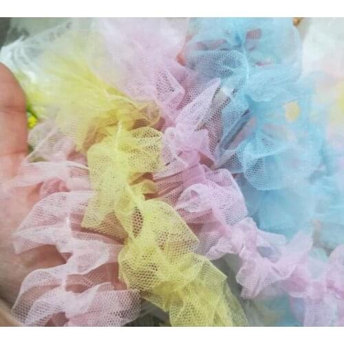 1Yards Pink Lace Yellow Blue Mesh Lace Ribbon Fabric 5cm High Quality Guipure 3D Lace Fabric Ribbons Wedding Dress Crafts QA21