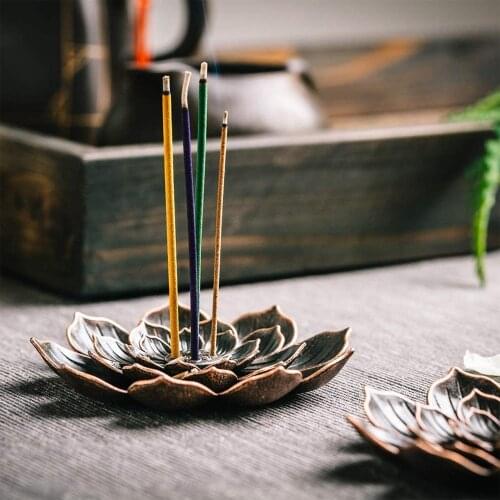Incense Burner Small Lotus Flower Alloy Incense Holder Desktop Meditation Simple Lotus Decors For Home Office Bronze