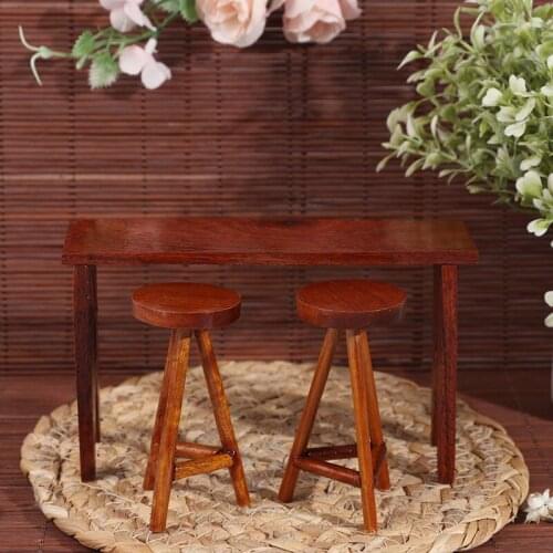 1 Set Wooden 1:12 Scale Dollhouse Miniature Bar Table Chair Set Doll House Restaurant Decor