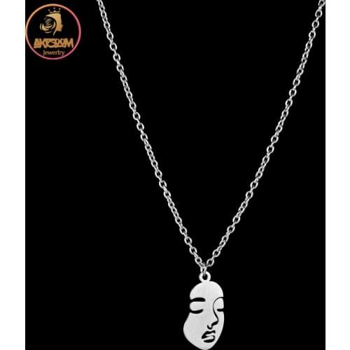 Akizoom Fashion Lovely Stainless Steel Thick Chain Necklaces Face Pendant Choker Necklace for Women Girls Jewelry Party Gift