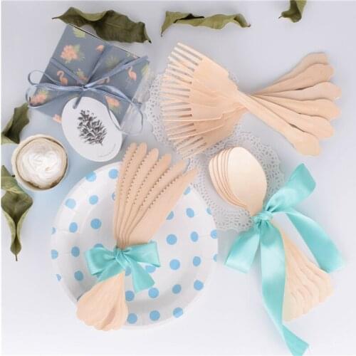 3 pcs Wooden Forks Spoons Cutters Set Disposable Wood Cutlery