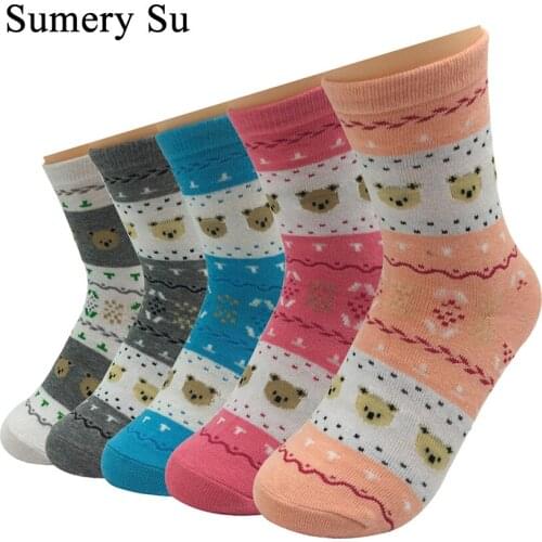 5 Pairs/Lot Socks Women Cotton Little Bear Long Socks Birthday Sweet Gifts 3 Styles