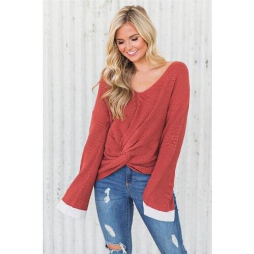 New Fashion Women Casual Winter Warm Tops Long Sleeve V Neck Female Loose Knitted T-shirt Pullover Top Blouse