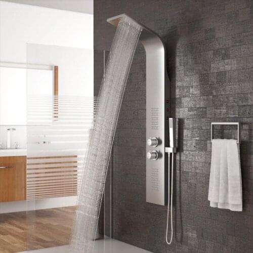 Newly Luxury Brushed Bathroom Shower Faucets LED Shower Panel Column Bathtub Mix Tap With Hand Shower Temperature Screen Hot HWC