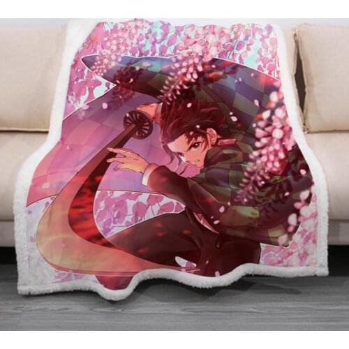 Anime Demon Slayer Funny Character Blanket Kimetsu No Yaib 3D Print Sherpa Blanket on Bed Home Textiles Dreamlike Style 08