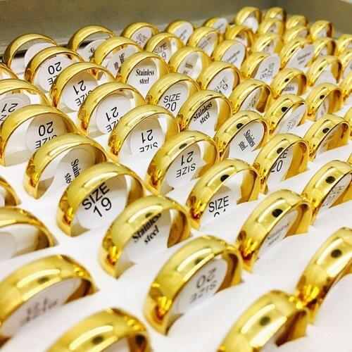 Wholesale bulk lots 12pcs/pack golden color mens womens stainless steel Jewelry engagement wedding Rings set