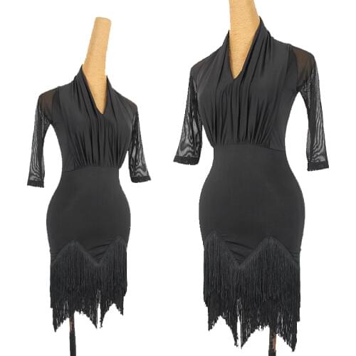 Latin Dance Dress For Women Black Fringe Practice Clothes Professional Rumba Tango Samba Salsa Cha Cha Dance Costumes DQL4820