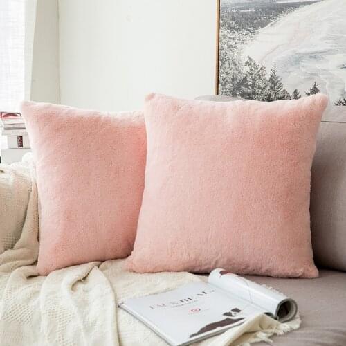Bedroom Cushion, Bedside Imitation Rabbit Fur Christmas Pillowcase, Solid Color Short Plush Sofa Cushion