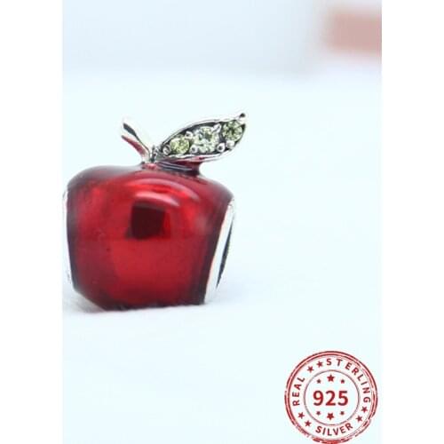 Real 925 Sterling Silver Red Apple Crystal Charm Fit Original Pandora Bracelets Bangles Women Jewelry 2021