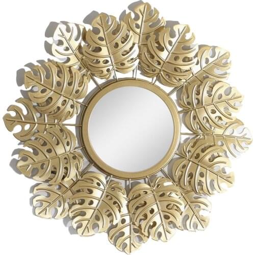 Hanging Wall Mirror Round Decorative Wall Mirror Golden Leaf Wall Mirror For Living Room Bedroom Office