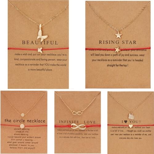 Rinhoo Necklace Bracelet Combination Jewelry Butterfly Animal Round Star Pendant Adjustable for Couple Friend Bracelet Necklace