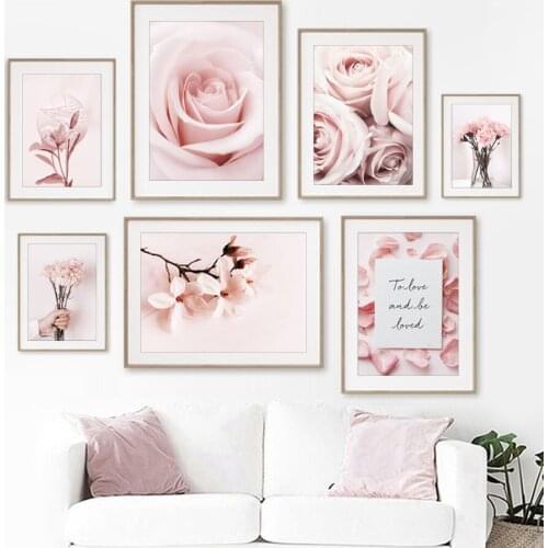 Pink Rose Peony Daisy Lily Peach Blossom Wall Art Canvas Painting Posters And Prints Living Room Decor Nordic Style Decoration