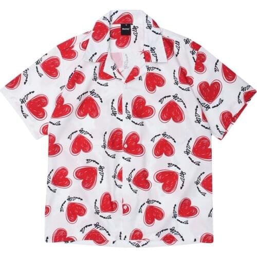 Summer Mens Hear Full Print Short Sleeve Shirt Mens Fashion Brand Shirts Bf Harajuku Fashion Loose Fit Camisa Hombre