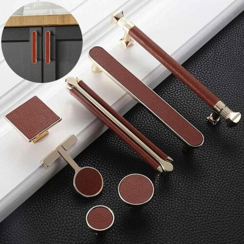 Leather Handle Bag Handle Drawer Door Knob Brown Black Furniture Handle Hardware Decoration Zinc Alloy Cabinet Dresser Handle