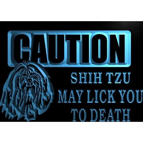 S192 Caution Shih Tzu Lick Dog Pet Led Light Sign
