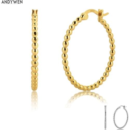 ANDYWEN 925 Sterling Silver 25mm Beads Hoops 2020 Rock Punk Piercing Loop Circle Earring Fashion Fine Jewelry Ohrringe Pendiente