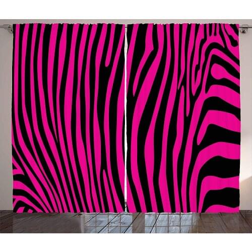 Pink Zebra Curtains Stylish African Animal Wilderness Pattern Jungle Mammal Fashion Boho Graphic Living Room Bedroom Window Drap