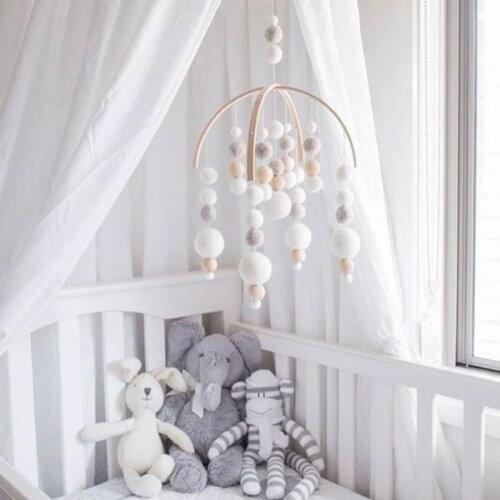 INS Nordic Baby Mobile Toy on the Bed Bell Wool Felt Balls Wooden Baby Shower Nursery Baby Room Decor Hanging Garland Crib Gift
